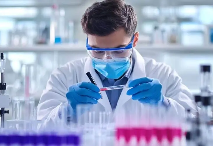 Researcher analysing samples in a modern lab, supporting innovation and quality control in api pharmaceutical research.