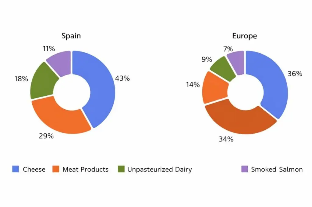 Listeria comparison chart for Spain and Europe